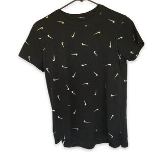 Nike Tee Youth Size Large Swoosh Pattern Short Sleeve Crew Neck Pullover Black